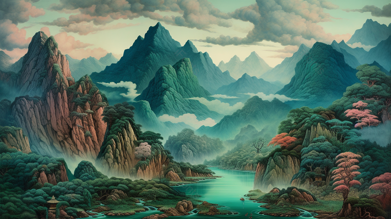 春天大自然深山风景水墨画,插画/手绘图,插画/手绘图库,插画/手绘图下载,插画/手绘